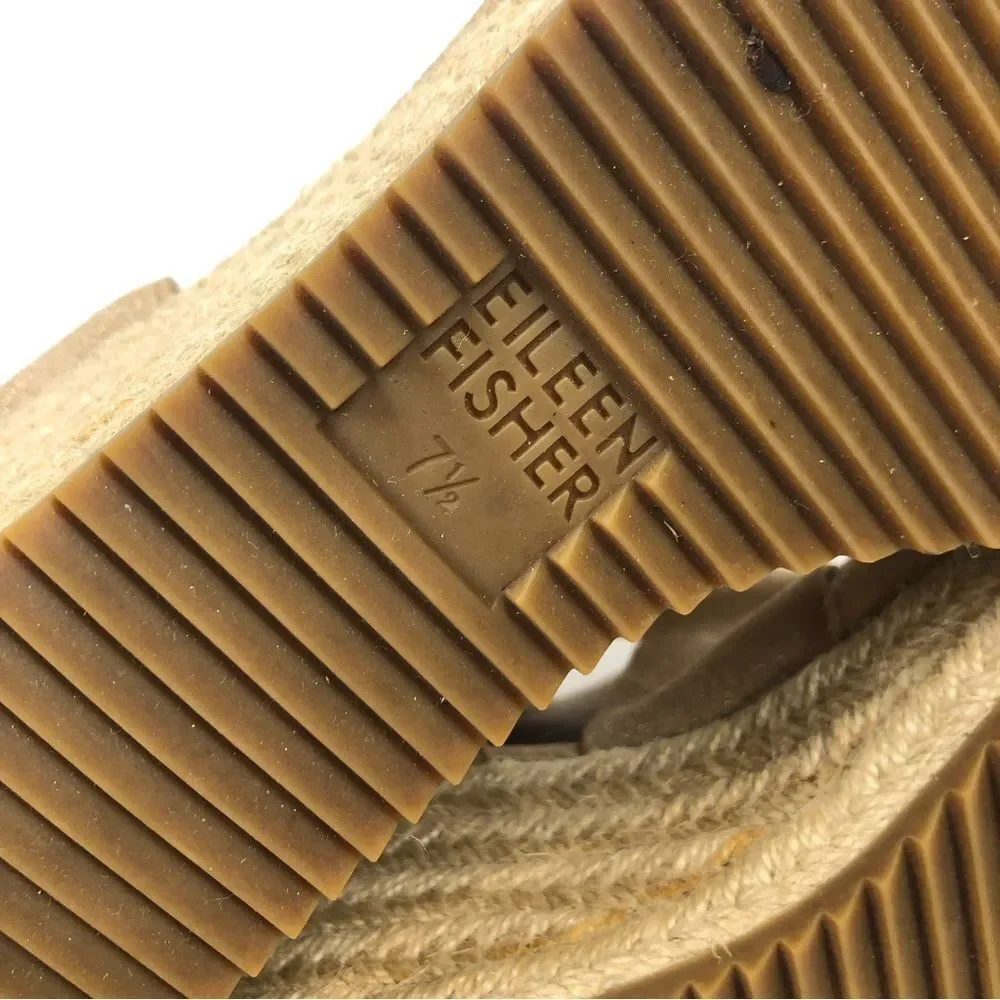 Eileen Fisher Willow Tumbled Leather Wedge Espadrille Sandals Shoes Tan 7.5